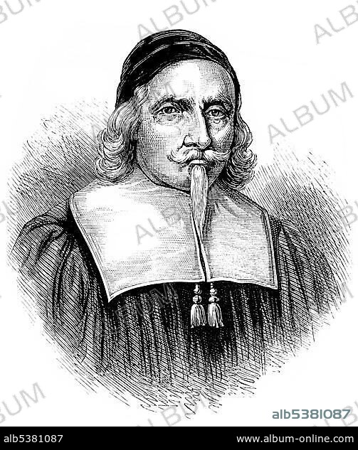 Historical drawing from the U.S. history of the 18th century, portrait of John Endecott or Endicott, around 1601 - 1665, English judge, soldier, and the first governor of the Massachusetts Bay Colony, New England, USA, North America.