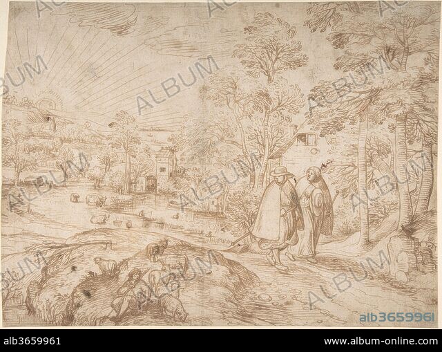 ATTRIBUTED TO PIETER BALTEN. Landscape with Two Pilgrims Walking Along