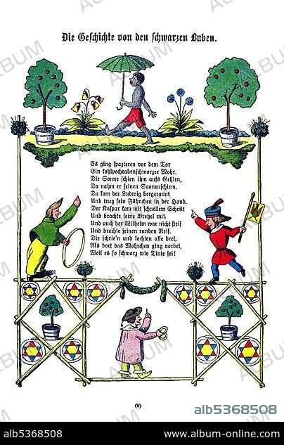 Book illustration, Die Geschichte von den schwarzen Buben, The Story of the Inky Boys, Der Struwwelpeter, Shaggy Peter, Dr. Heinrich Hoffmann, 1876.