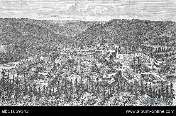 View of Marienbad, Marianske Lazne, in Bohemia, around 1890, today Czech Republic, Historical, digitally restored reproduction from a 19th century original, Record date not stated.