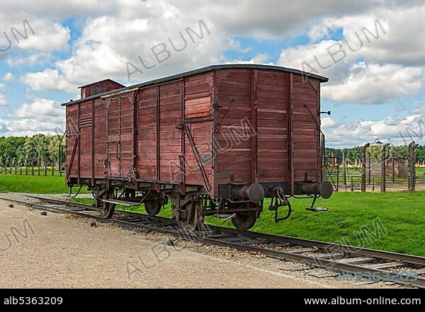 Freight wagon at Auschwitz II-Birkenau concentration camp, Oswiecim, Poland, Europe.