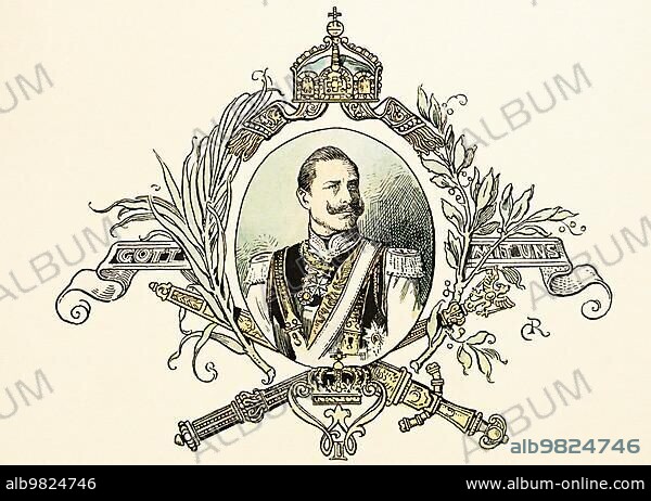 Emperor William II Motto; God with us; History of the Hohenzollerns; Prussia; historical illustration 1899.