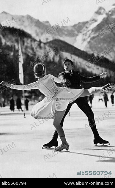 Ice figure skating, pairs skating, Pausin siblings (Austria), the fierce competition of the German pair Herber-Baier, typical representatives of the Viennese school in pairs skating in Garmisch.