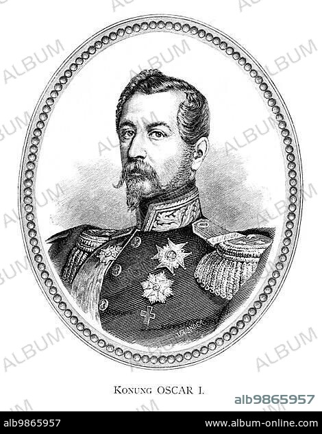 Oscar I, born Joseph François Oscar Bernadotte (4 July 1799 ? 8 July 1859), was King of Sweden and Norway from 1844 to his death. When, in August 1810, his father Jean-Baptiste Bernadotte was elected Crown Prince of Sweden, Oscar and his mother moved from Paris to Stockholm (June 1811) . Oscar's father was the first ruler of the current House of Bernadotte. Oscar's mother was Désirée Clary, Napoleon Bonaparte's first fiancée. Engraving by Ida Falander (1842-1927), published in Starbäck, Bäckström: Be.