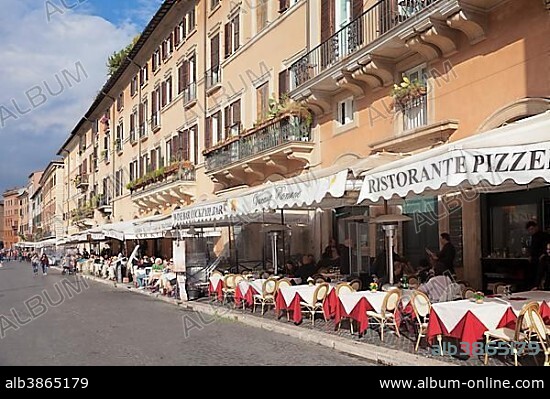 Restaurants and street cafes on the square, Piazza Navona, Rome, Lazio, Italy, Europe.