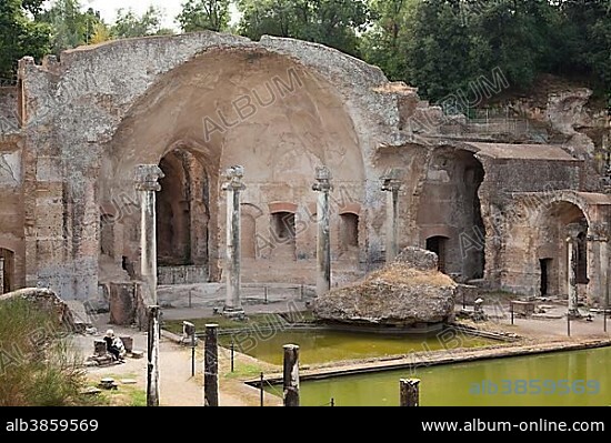 Serapeum at the end of the Canopus at Hadrian's Villa, Villa Adriana, Tivoli, Italy, Europe.