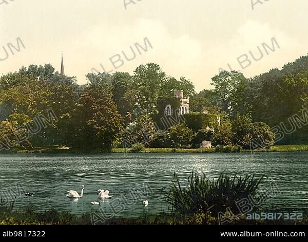 Park of Biebrich Palace; Baroque residence of the Princes and later Dukes of Nassau on the banks of the Rhine in Biebrich; Wiesbaden; Hesse; Germany; Historic; digitally restored reproduction of a photochrome print from the 1890s; Europe.