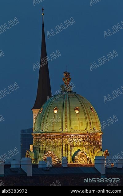 Dome of the Michaelertor of the Hofburg Palace with St. Michael's church from the Natural History Museum, Vienna, Austria, Europe.