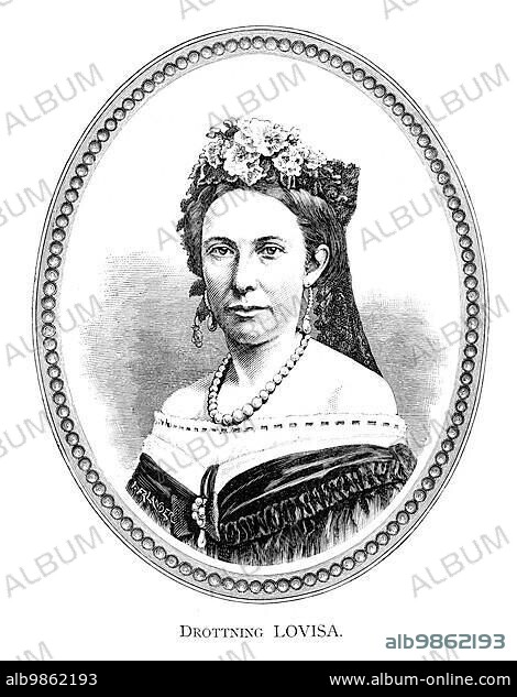 Louise of Sweden (Swedish: Lovisa Josefina Eugenia, Danish: Louise Josephine Eugenie, Stockholm) (31 October 1851 ? Amalienborg Palace) (20 March 1926) was Queen of Denmark as the spouse of King Frederick VIII of Denmark. She was the only daughter of King Charles XV of Sweden (1826?1872) and Louise of the Netherlands (1828?1871) . Engraving by Ida Falander (1842-1927), published in Starbäck, Bäckström: Berättelser ur Svenska Historien ca 1880.