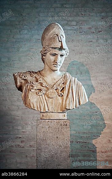 Bust of Athena, sculptor Kresilas, Hall of Diomedes, Glyptothek, Munich, Bavaria, Germany, Europe.