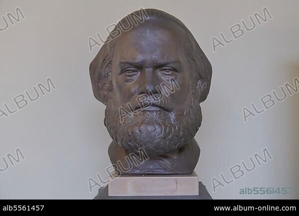 Bust of Karl Marx, House 1, Stasi Headquarters, Ruschestrasse, Lichtenberg, Berlin, Germany, Europe.