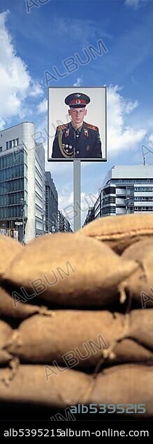 Portrait of a Soviet soldier at Checkpoint Charlie in Berlin, Germany, Europe.