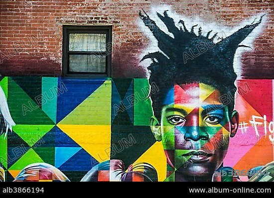 Street art, graffiti, painted wall of a building, Soho, Manhattan, New York, United States, North America.