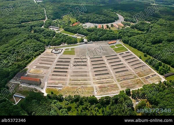 Aerial view, former concentration camp Buchenwald near Weimar, Thuringia, Germany, Europe.