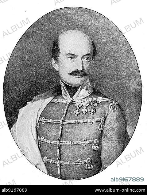 Count Josip Jelacic of Buzim, 16 October 1801, 20 May 1859, Jellachich, or Jellasics, was Ban of Croatia between 23 March 1848 and 19 April 1859, Historical, digitally restored reproduction of a 19th century original, exact date unknown.