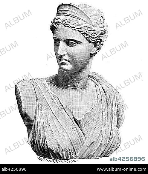Marble statue of Artemis, Diana of Versailles, woodcut, Greece, Europe.