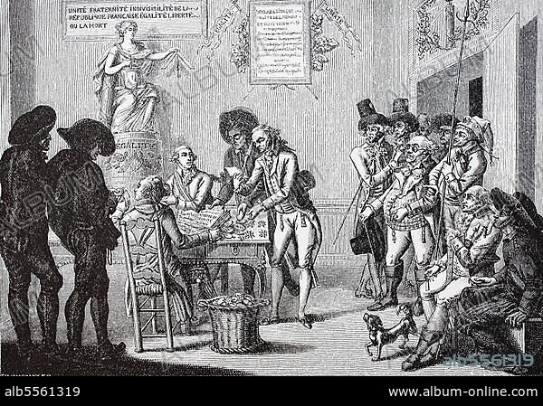 Französische Revolution, Flugblatt betreffend die Abschaffung der Orden, Gleichheit, 17. August 1793, Historisch, digitale Reproduktion einer Originalvorlage aus dem 19. Jahrhundert.