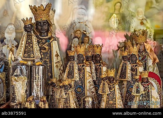 Black Madonna as souvenirs, gift shop, Altötting, Upper Bavaria, Bavaria, Germany, Europe.