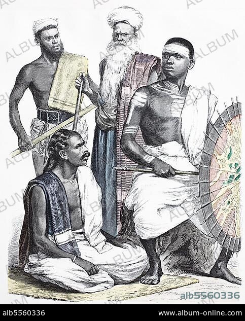 Folk traditional costume, clothing, history of costumes, biro, Muslim Kling, Tjätti Kling, Asians, East India, 1885, India, digitally restored reproduction of a 19th century original, exact date unknown, Asia.