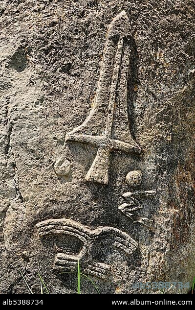 Ancient stone stele with sword, Tiya, UNESCO World Heritage Site, Oromia, Ethiopia, Africa.