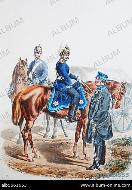 Prussian Army, Prussian Guard, Train, Garde Train Bataillon, Garde Train Battalion, NCO, Officer, Army Uniform, Military, Prussia, Germany, digitally restored reproduction of a 19th century original, Europe.