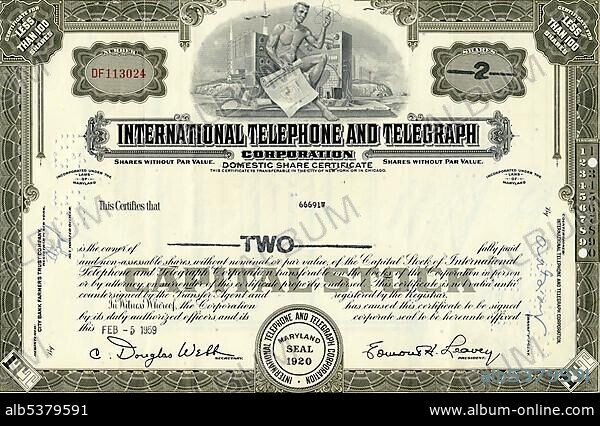 Historical share of International Telephone and Telegraph Corporation, USA, 1959, North America.