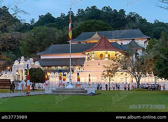 Sri Dalada Maligawa or Temple of the Sacred Tooth Relic by night, Kandy, Sri Lanka, Asia.