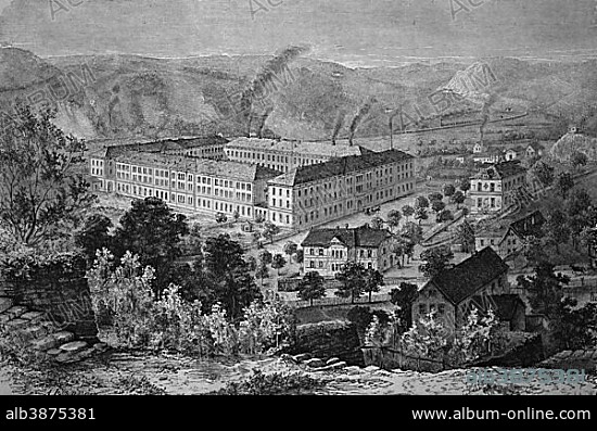 Porcelain factory in Meissen, Saxony, Germany, historical woodcut, circa 1870, Europe.