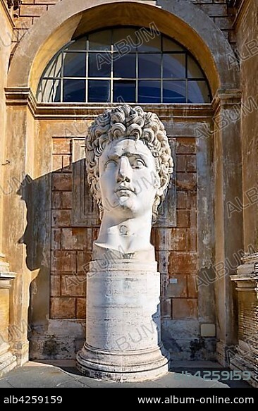 A big marble head statue of Julius Caesar in the Vatican Museum garden, Rome, Lazio, Italy, Europe.