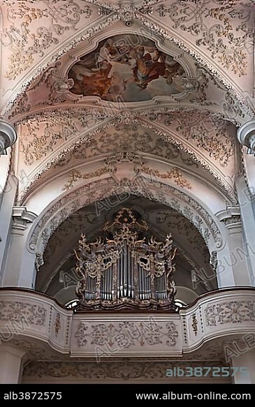 Loft with organ, St. George's Church, Amberg, Upper Palatinate, Bavaria, Germany, Europe.