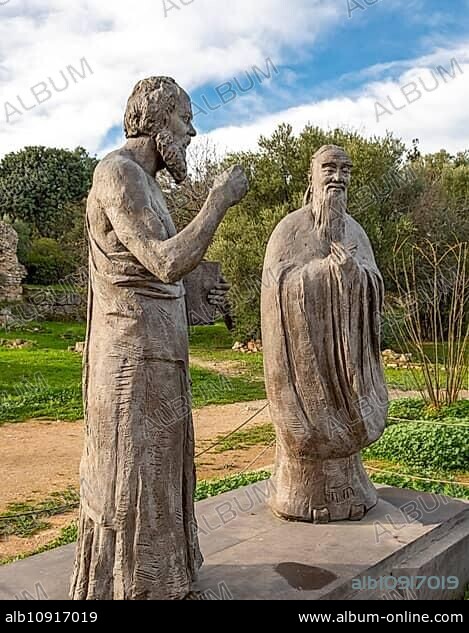 Monument of Socrates and Confucius, Ancient Agora of Athens, Greece, Europe.
