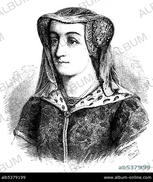 Jacqueline, Countess of Hainaut or Jacqueline of Wittelsbach, 1401 - 1436, legitimate daughter of Duke William II of Straubing-Holland, Duchess of Straubing-Holland from the house of Wittelsbach, historic engraving from the Buch denkwuerdiger Frauen or book of memorable woman, published by Otto Spamer, 1877.
