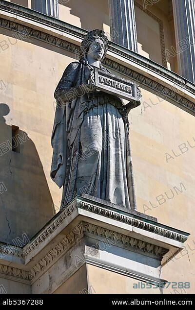 Statues by Johann Halbig as allegories of the Germanic tribes, Befreiungshalle Hall of Liberation, built by King Ludwig I of Bavaria, Kelheim, Lower Bavaria, Bavaria, Germany, Europe.