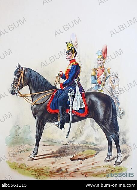 Prussian Army, Prussian Guard, 1st Brandenburg Uhlan Regiment, Emperor of Russia No. 3, Officer, Staff Trumpeter, Army Uniform, Military, Prussia, Germany, Digitally Restored Reproduction of a 19th century Original, Europe.