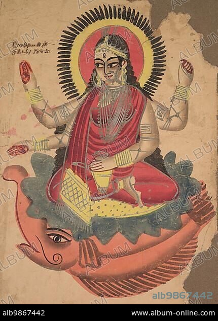 Goddess Ganga, Goddess of Hinduism, c. 1890, East India, Bengal, Kolkata, Temple Kalighat, Historic, digitally restored reproduction from a 19th century original.
