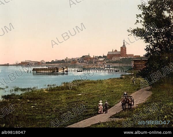 Promenade of Stralsund on the Baltic Sea; Mecklenburg-Western Pomerania; c. 1890; Germany; Historic; digitally restored reproduction from a 19th century original; Europe.