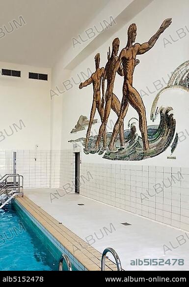 Former NS-Ordensburg Vogelsang, marble plaster mosaic by Ernst Zoberbier in the swimming pool, Schleiden, Eifel, North Rhine-Westphalia, Germany, Europe.