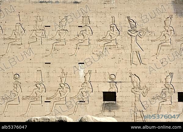Hieroglyphs, Temple of Edfu (temple dedicated to the falcon god Horus), Edfu, Egypt, Africa.