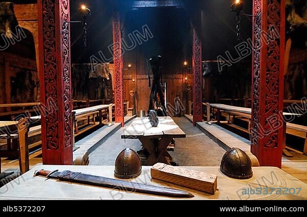 Festival hall, viking museum, Bostad Borg, Lofoten, Nordland, Norway, Europe.