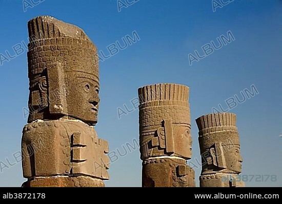 Atlantean figures, Tula, Aztec archeological site, Tula de Allende, Hidalgo, Mexico, Central America.