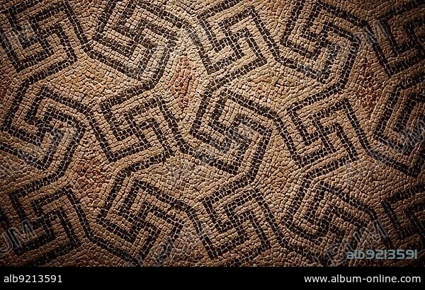 Swastika symbol in ancient Celtic mosaic decoration. Design for an old style background.