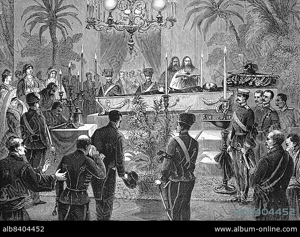 Funeral of Michael III of Serbia, Mihailo Obrenovic III, 16 September 1823, 10 June 1868, Serbian Prince from 1839 to 1842 and from 1860 to 1868, Historical, digitally restored reproduction of an original from the 19th century, exact original date not known.