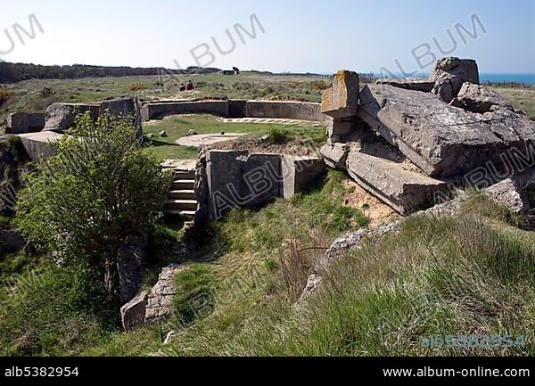 Destroyed bunker at the Pointe du Hoc memorial, Omaha Beach, Lower Normandy, France, Europe.