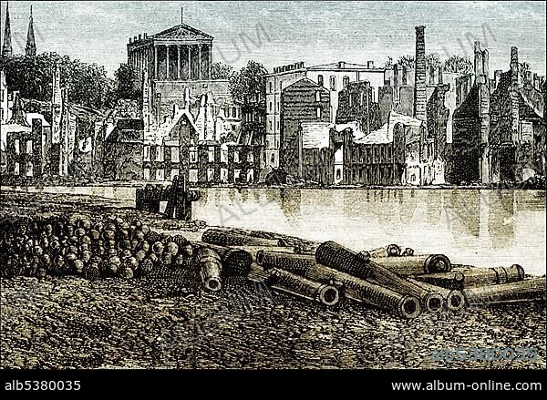 Historical drawing, US-American history, 19th century, the ruins of Richmond, Virginia, USA, 1865, after the American Civil War, North America.