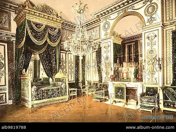 Napoleon's Bedroom in Fontainebleau Castle; Ile-de-France; France; c. 1890; Historic; digitally enhanced reproduction of a photochrome print from 1895; Europe.