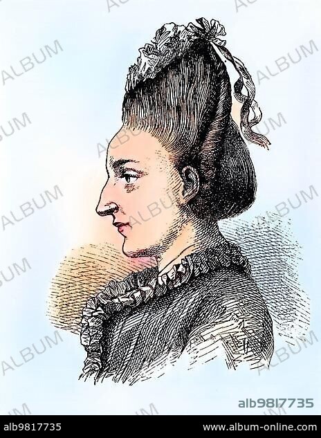 Cornelia Friederica Christiana Schlosser; née Goethe; 1750-1777; an author of letters and sister of Johann Wolfgang von Goethe; historical engraving; c. 1869; Historic; digitally restored reproduction from a 19th century original; coloured; exact date unknown.