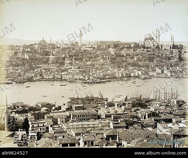 Golden Horn with view of old Constantinople; today Istanbul; c. 1870; Turkey; Historic; digitally restored reproduction from a 19th century original; Asia.