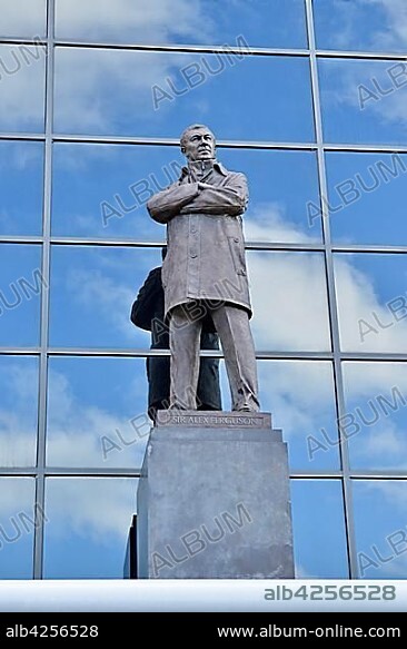 Sir Alex Ferguson statue outside Old Trafford, former scottish football player, home of Manchester United football club, England, United Kingdom, Europe.