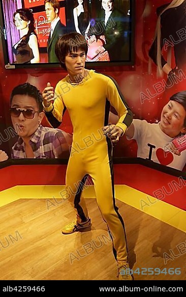Bruce Lee figure in front of Madame Tussauds wax museum, The Peak Tower, Victoria Peak, Hong Kong Island, Hong Kong, China, Asia.