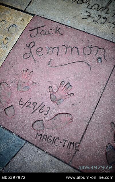 Jack Lemmon, handprints in Grauman's Chinese Theatre, Hollywood Boulevard, Los Angeles, California, USA, North America.